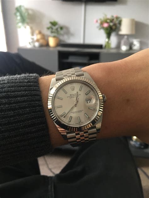 rolex datejust 41 silver dial wristshot|rolex datejust 41 price uk.